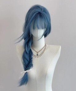 Light Blue Side braid with Bangs Synthetic Doll Wig Colorful Synthetic Wig Set Dolls Long Customizable View 7 08