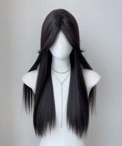 Black Long Straight Half Twin tails Synthetic Doll Wig Stylish Synthetic Doll Wigs Long Flowing Hairstyles Natural View 6 09