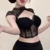 Sexy Fashion Model in Sheer Lace Top and Mini Skirt – Wildnightsexdoll product image showing body appearance and material texture