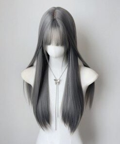 Silver Gray Long Straight with Bangs Synthetic Doll Wig Stylish Synthetic Doll Wigs Long Flowing Hairstyles Natural View 4 22