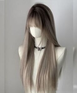 Ash Blonde Ombre Long Straight with Bangs Synthetic Doll Wig Synthetic Doll Wigs Long Short Two tone Hairstyles Custom View 8 33