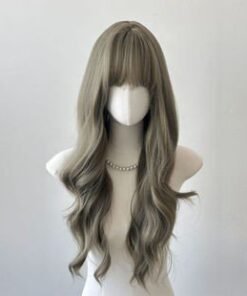 Olive Ash Green Long Wavy with Bangs Synthetic Doll Wig Synthetic Doll Wigs Long Short Two tone Hairstyles Custom View 9 34