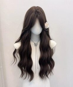 Long Dark Brown Wavy with Rose Clip Synthetic Doll Wig Stylish Synthetic Doll Wigs Long Flowing Hairstyles Natural View 9 37
