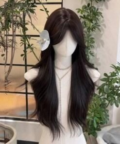 Black brown Long Straight with Flower Clip Synthetic Doll Wig Stylish Synthetic Doll Wigs Long Flowing Hairstyles Natural View 8 38