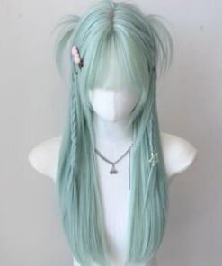Mint Green with Twin Mini Buns Synthetic Doll Wig Colorful Synthetic Wig Set Dolls Long Customizable View 9 40