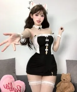 Cute Cat Girl Lingerie Outfit with Ears – Wildnightsexdoll product image showing body appearance and material texture