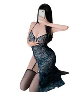 Elegant Lace Cheongsam Style Lingerie Dress Side Slit - main view