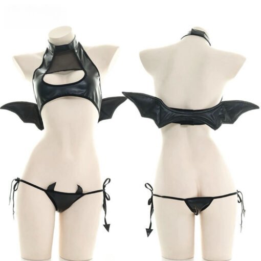 Sexy Devil Costume Lingerie Wings Horns WildNightSexDoll view 3 Sexy Devil Costume Lingerie with Wings and Horns – WildNightSexDoll product image showing body appearance and material texture