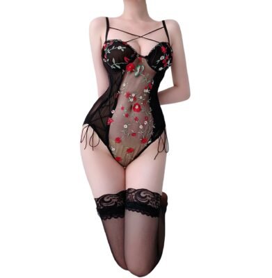 Floral Embroidered See through Lace Teddy Lingerie Bodysuit Wildnightsexdoll 详情 040 副本