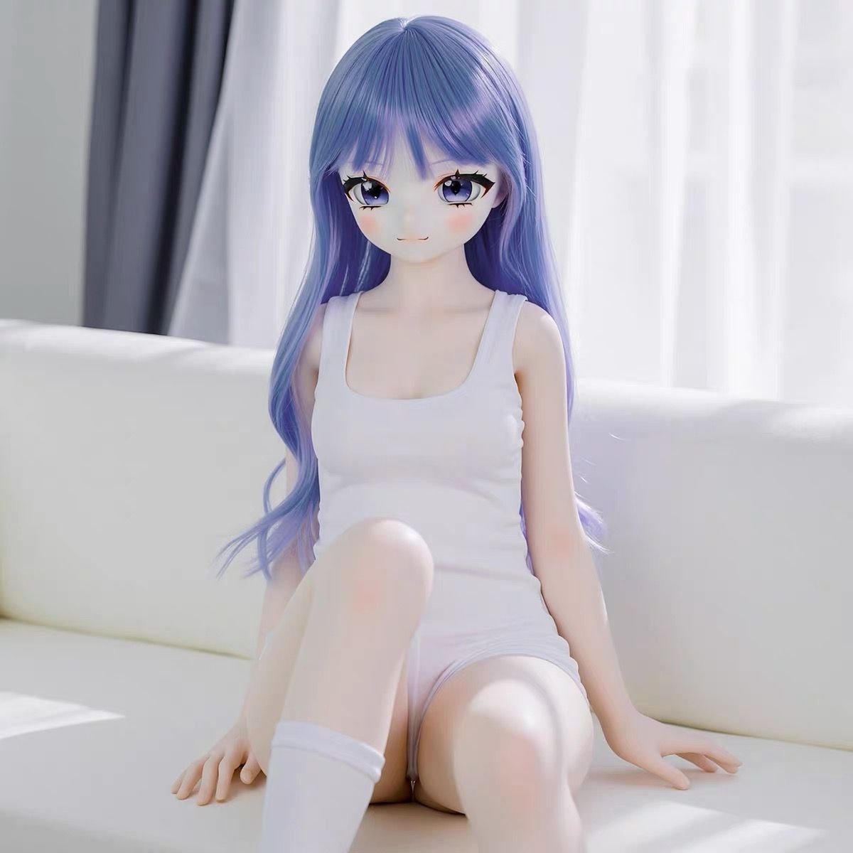 Luna 85cm Anime TPE Figure view 4 Luna 68cm Anime Tpe Figure Luna 85cm Anime Tpe Figure View 4 Dd054 Dd054 luna legs detail seated pose white shorts stockings