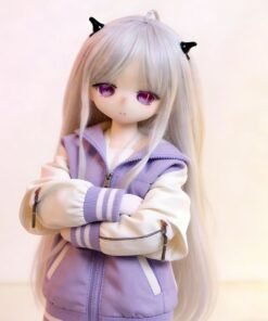 Home Sexdollwildnight comyour Perfect Companion Awaits Dd065 85 Luna 85cm Tpe Anime Doll Close up of Her Face with Purple Eyes and Crossed Arms in a Jacket Dd065 Dd065 luna close up face and shoulders crossed arms