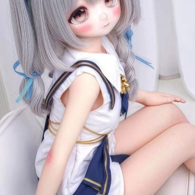 DD066 Seraphina 85cm TPE anime doll closeup of her delicate face silvergrey hair and sailorinspired outfit Seraphina - 85cm Anime Full-Body TPE Figure with Articulated Skeleton, TPE Body PVC Head, SKU: DD066-85 product image showing body appearance and material texture