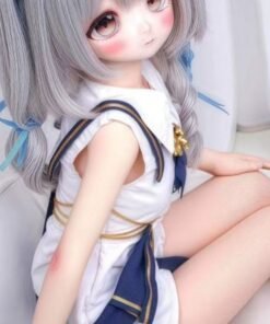 DD066 Seraphina 68cm TPE anime doll, close-up of her delicate face, silver-grey hair, and sailor-inspired outfit.