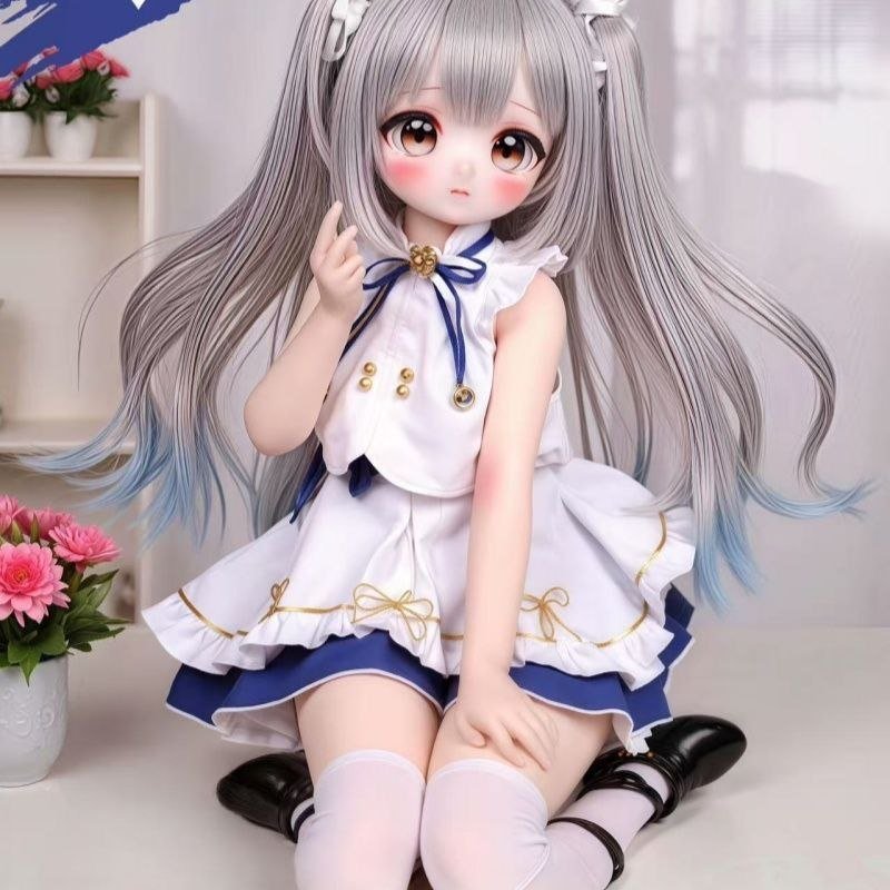 DD066 Seraphina 68cm TPE anime doll kneeling pose showcasing her detailed sailor outfit and lifelike features Seraphina - 68cm Mini Anime Full-Body TPE Figure with Articulated Skeleton, TPE Body PVC Head, SKU: DD066 product image showing body appearance and material texture