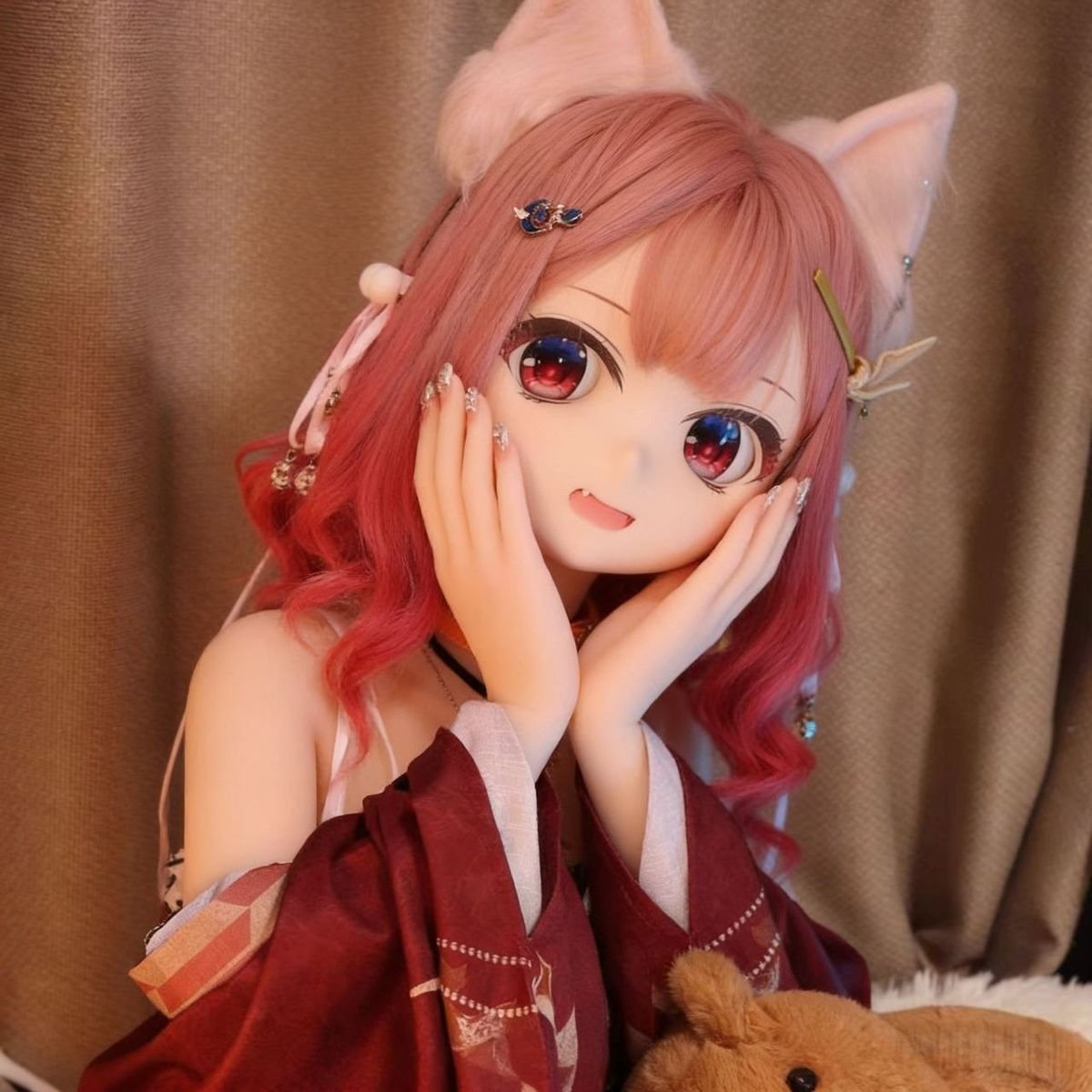 DD067 Momo 68cm TPE anime doll detailed face and hands pose emphasizing her cute and charming expression Momo - 68cm Mini Anime TPE Doll with Articulated Skeleton, Realistic PVC Head, SKU: DD067 product image showing body appearance and material texture
