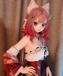DD067 Momo 68cm TPE anime doll, front view showcasing cat ears and vibrant pink hair.