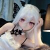 DD068 Luna 68cm TPE anime doll, reclining pose, emphasizing her serene expression and flowing white hair.