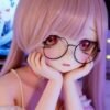 DD069 Miyuki 85cm TPE anime doll with hands resting on her chin, displaying a gentle and endearing expression.