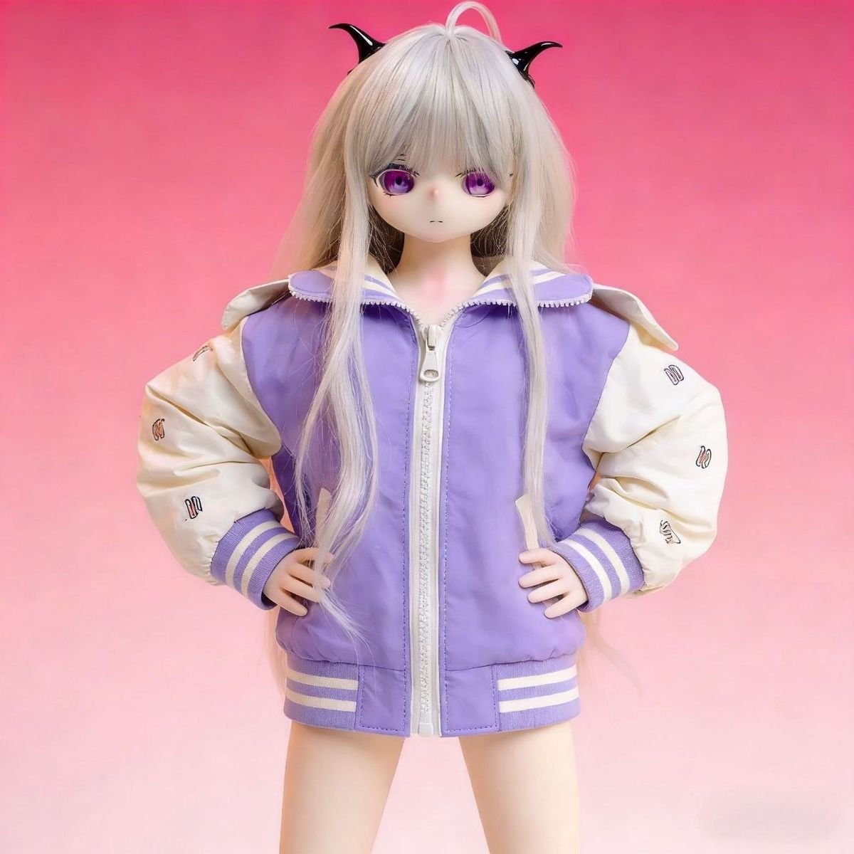 DD07085 Luna 85cm TPE anime doll in a bomber jacket standing with hands on hips full body view Luna 85cm Anime Tpe Doll Dd070 85 Luna 85cm Tpe Anime Doll in a Bomber Jacket Standing with Hands on Hips Full Body View Dd070 Dd070 luna bomber jacket full body pose