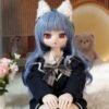 DD071 Luna 68cm TPE anime doll, close-up of her face highlighting her large purple eyes and delicate features.