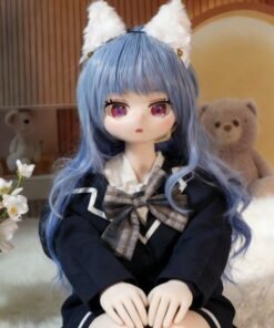 DD071 Luna 68cm TPE anime doll, close-up of her face highlighting her large purple eyes and delicate features.
