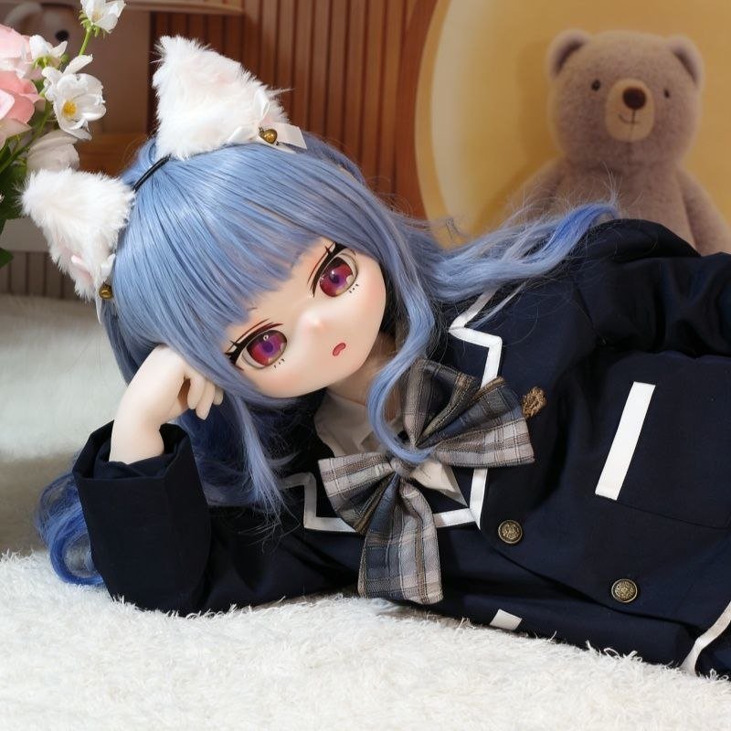 DD071 Luna 68cm TPE anime doll lying down in a relaxed pose showing her body lines and detailed craftsmanship Luna - 68cm Mini Anime Full-Body TPE Figure with Articulated Skeleton, TPE Body PVC Head, SKU: DD071 product image showing body appearance and material texture