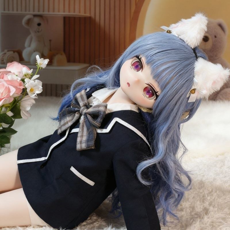 DD071 Luna 68cm TPE anime doll reclining pose demonstrating the flexibility of her articulated body and outfit Luna - 68cm Mini Anime Full-Body TPE Figure with Articulated Skeleton, TPE Body PVC Head, SKU: DD071 product image showing body appearance and material texture