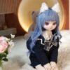 DD071 Luna 68cm TPE anime doll sitting pose showcasing her cute outfit and lavender hair with cat ears Luna - 68cm Mini Anime Full-Body TPE Figure with Articulated Skeleton, TPE Body PVC Head, SKU: DD071 product image showing body appearance and material texture