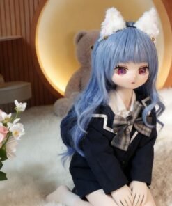 DD071 Luna 68cm TPE anime doll, sitting pose showcasing her cute outfit and lavender hair with cat ears.