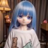 DD072 Luna 68cm TPE anime doll front view showcasing her charming face and vibrant blue hair Luna - 68cm Mini Anime TPE Doll with Articulated Skeleton, PVC Head, SKU: DD072 product image showing body appearance and material texture