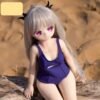 DD073 Luna 68cm TPE anime doll in a purple swimsuit, showing her full body and petite figure.