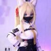 DD074 Kitsune 68cm TPE anime doll posing with a jacket and face mask, highlighting her anime-inspired style.