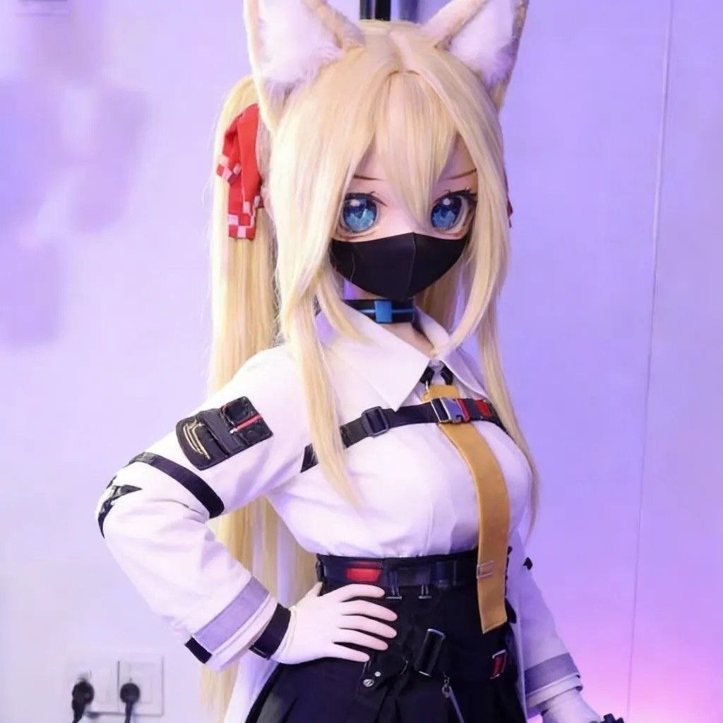 DD074 Kitsune 68cm TPE anime doll posing with a jacket and face mask highlighting her animeinspired style Kitsune - 68cm Mini Anime Full-Body TPE Figure with Articulated Skeleton, SKU: DD074 product image showing body appearance and material texture