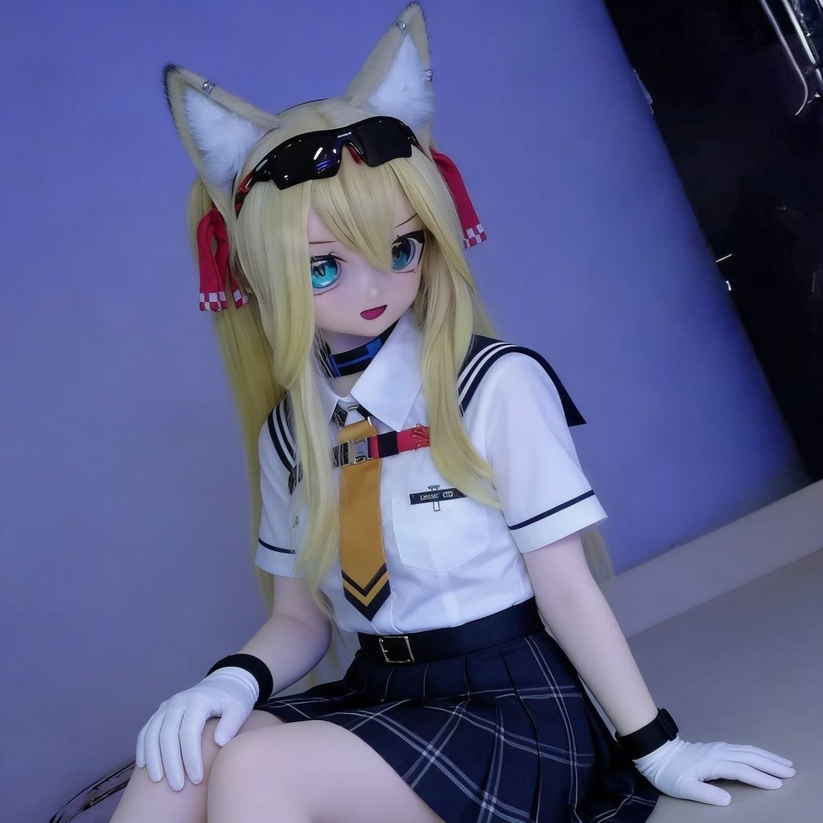 DD074 Kitsune 85cm TPE anime doll seated showcasing her detailed face with striking blue eyes and feline ears Kitsune 85cm Anime Tpe Figure Dd074 Kitsune 85cm Tpe Anime Doll Seated Showcasing Her Detailed Face with Striking Blue Eyes and Feline Ears Dd074 Dd074 kitsune seated pose blue eyes detailed face