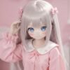 DD076 Eri 68cm TPE anime doll, close-up of her face, highlighting her large blue eyes and rosy cheeks.
