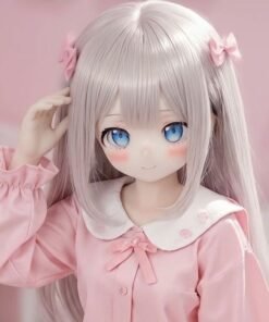 DD076 Eri 68cm TPE anime doll, close-up of her face, highlighting her large blue eyes and rosy cheeks.