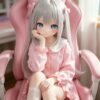DD076 Eri 85cm TPE anime doll sitting in a pink chair showcasing her delicate face and pink outfit Eri - 85cm Anime Full-Body TPE Figure with Articulated Skeleton, TPE Body PVC Head, SKU: DD076-85 product image showing body appearance and material texture