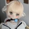 DD078 Momo 85cm TPE anime doll closeup of her face with striking green eyes and blonde bob hairstyle Momo - 85cm Anime Full-Body TPE Figure with Articulated Skeleton, TPE Body PVC Head, SKU DD078 68cm product image showing body appearance and material texture