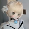 DD078 Momo 85cm TPE anime doll, detailed view of her head and neck showing the choker with a blue bell accessory.