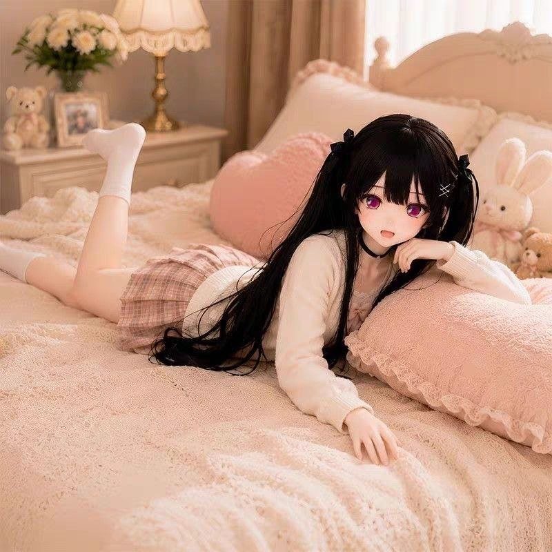 DD079 Yuki 85cm TPE anime doll relaxed pose on a bed highlighting her detailed facial features and articulated limbs Yuki 85cm Anime Full body Tpe Figure with Articulated Skeleton Tpe Body Pvc Head Sku Dd079 68cm Dd079 Yuki 85cm Tpe Anime Doll Relaxed Pose on a Bed Highlighting Her Detailed Facial Features and Articulated Limbs Dd079 Dd079 yuki relaxed pose bedside detail