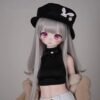 DD081 Luna 85cm TPE realistic anime doll, elegant portrait with a grey background, showcasing her silver hair and expressive eyes.