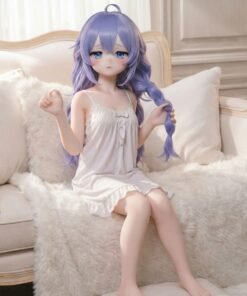 Home Sexdollwildnight comyour Perfect Companion Awaits Dd082 Luna 85cm Tpe Realistic Doll Sitting on a Fluffy Sofa Wearing a White Slip Highlighting Her Body Shape Dd082 Dd082 luna sitting pose sofa white slip