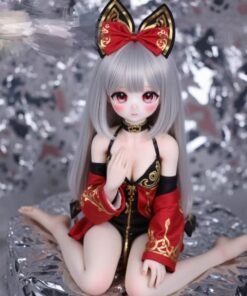 Home Sexdollwildnight comyour Perfect Companion Awaits Dd084 Akari 85cm Tpe Anime Doll Kneeling Pose Showcasing Her Red and Gold Outfit and Silver Hair Dd084 Dd084 akari kneeling pose red gold outfit