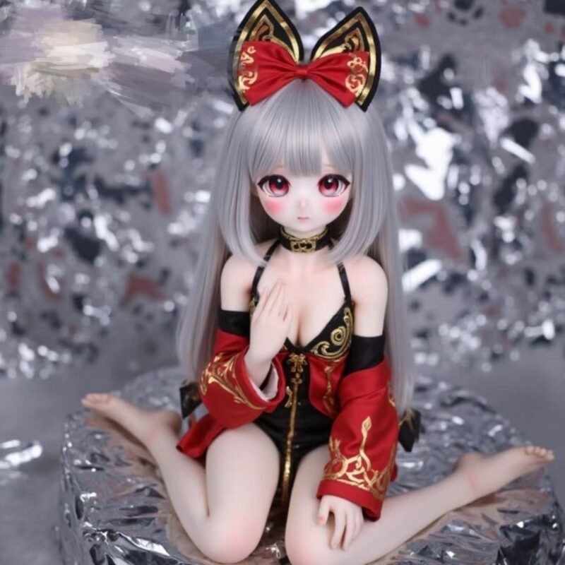 DD084 Akari 85cm TPE anime doll kneeling pose showcasing her red and gold outfit and silver hair Akari 85cm Anime Full body Tpe Figure with Articulated Skeleton Tpe Body Pvc Head 68cm Dd084 Akari 85cm Tpe Anime Doll Kneeling Pose Showcasing Her Red and Gold Outfit and Silver Hair Dd084 Dd084 akari kneeling pose red gold outfit