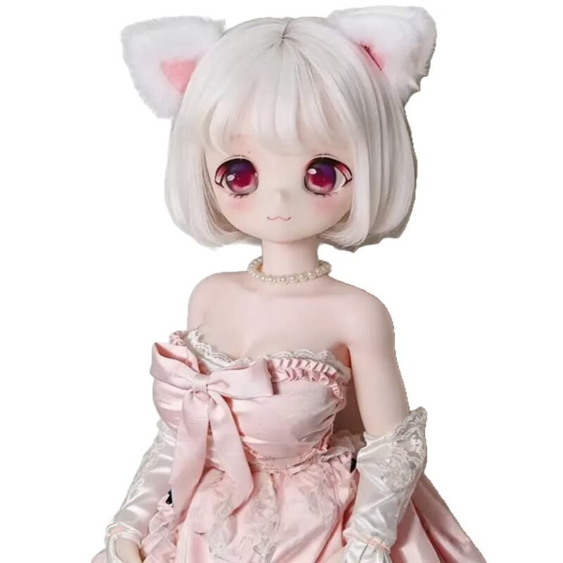 Dd085 Kohana 85cm Anime Tpe Full body Figure with Articulated Skeleton Tpe Body Pvc Head 68cm Dd085 Kohana 85cm Anime Tpe Doll Close up of Face Showing Crimson Eyes Blush Cheeks and Pink Satin Gown Dd085 Dd085 kohana face closeup crimson eyes pink gown