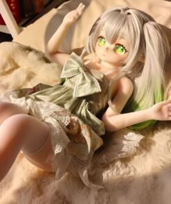 DD091 Nari 85cm TPE anime doll, full body view in a lying pose, showcasing her dress and delicate features.