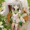 DD091 Nari 85cm TPE anime doll, sitting pose highlighting her detailed outfit and expressive face amidst floral decor.