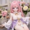 DD097 Mio 85cm TPE anime doll, seated pose showcasing an elegant dress with purple accents and intricate details.