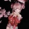 DD099 Sakura 85cm TPE anime doll, close-up of her hands clasped, wearing a detailed kimono robe.