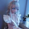 DD101 Luna 68cm TPE anime doll, close-up of her face with striking blue anime eyes and silver hair.